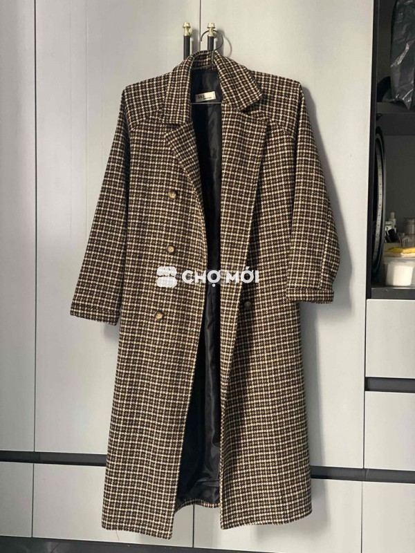 Áo khoác dạ nữ dáng dài kẻ caro