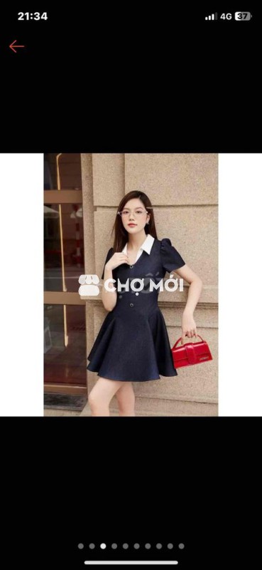 Váy denim bò lụa xanh tay bồng dáng xoèKylie Dress