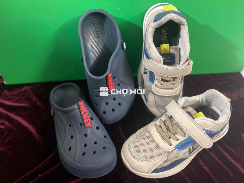 Giày dép trẻ em Crocs, giày phối da xanh