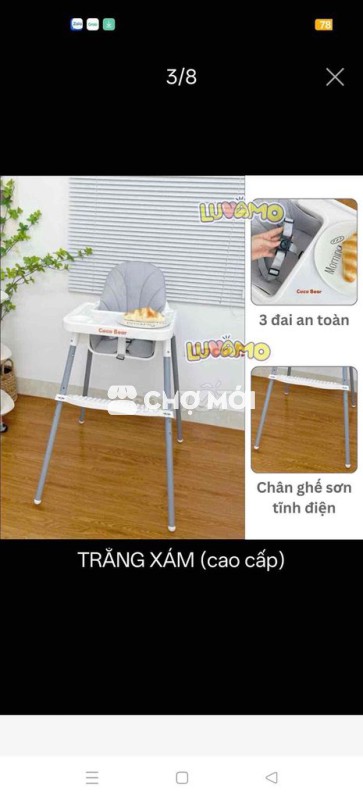 Ghế ăn dặm Cocobear Trắng xám