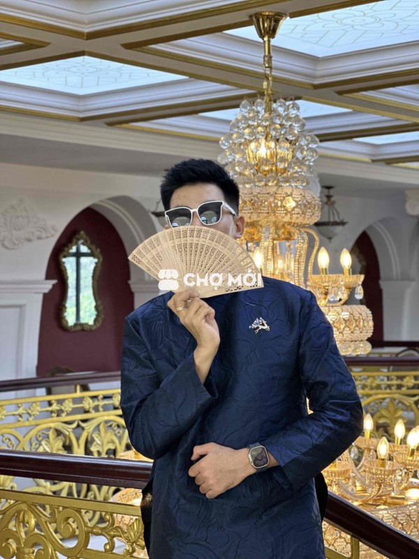 Áo dài cách tân nam Xanh Chụp Tết