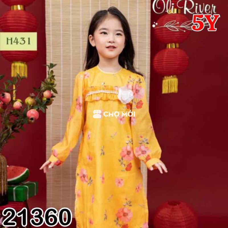 Áo dài bé gái Oli River Vàng 5-6 tuổi