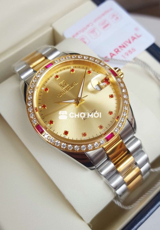 Đồng Hồ Cơ Bọc Vàng Đính Đá Moisanite Siêu Sang