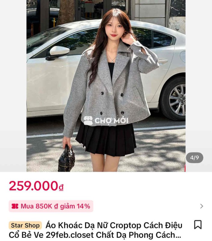 Áo khoác dạ nữ Croptop MÀU ĐEN nhe