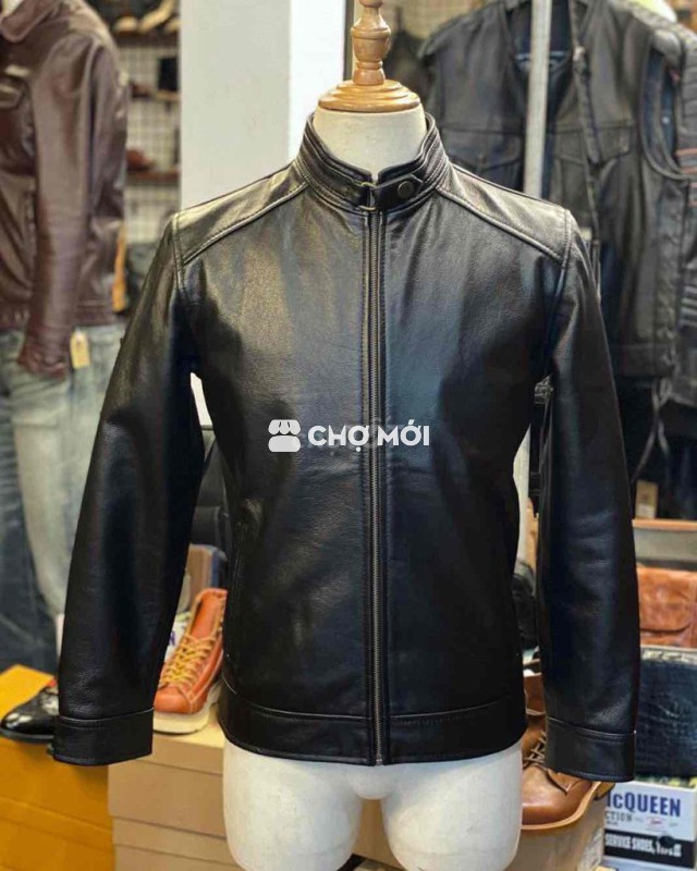 Áo khoác da bò Ý đơn giản cổ trụ trẻ trung