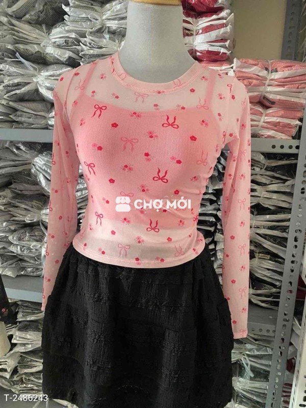 Áo lưới nữ Hồng Nơ, hoa