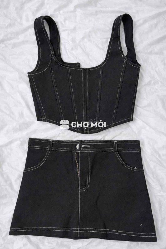 Set áo váy Jean nữ size S Đen