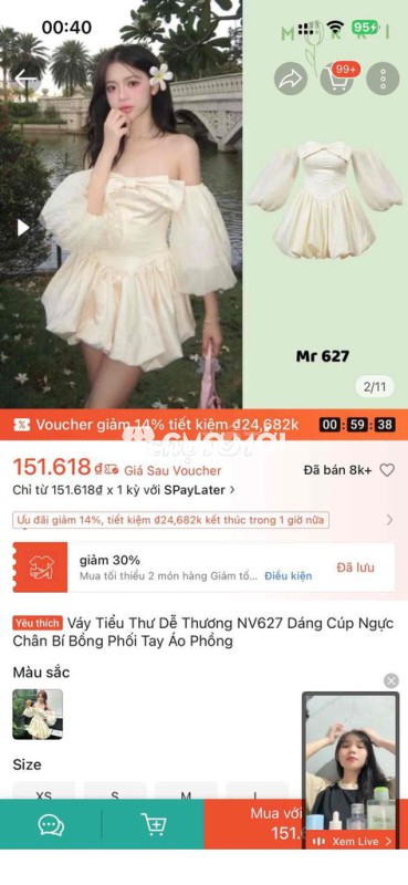 Váy nữ tiểu thư màu kem size S