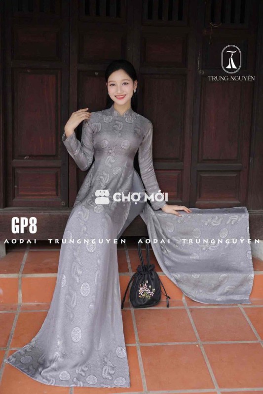 Áo dài Trung Nguyễn Lụa gấm Xám Nữ XL