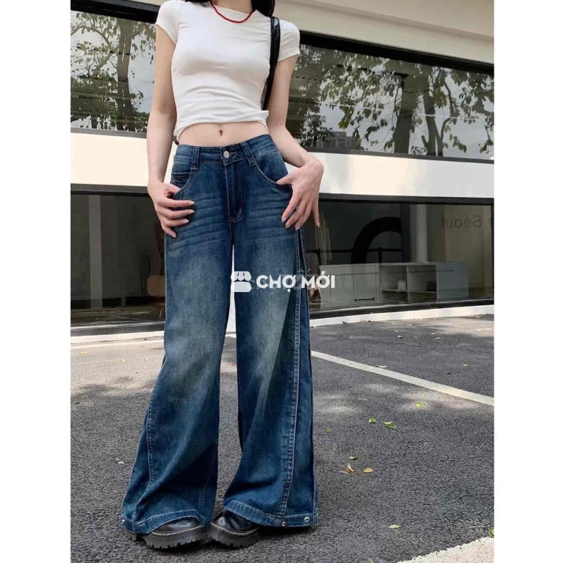 Quần jean nữ ống rộng size L Eo 72–74cm 53-62kg