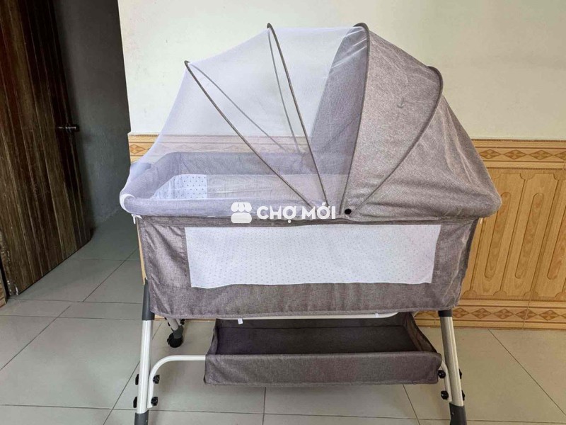 Nôi ghép giường vải Xám