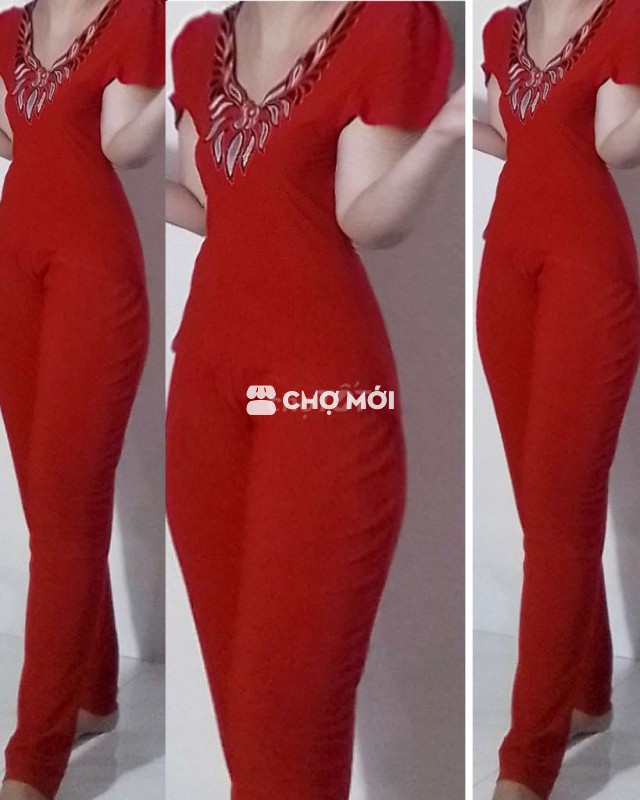 Đồ bộ nữ quần dài tay lửng màu đỏ