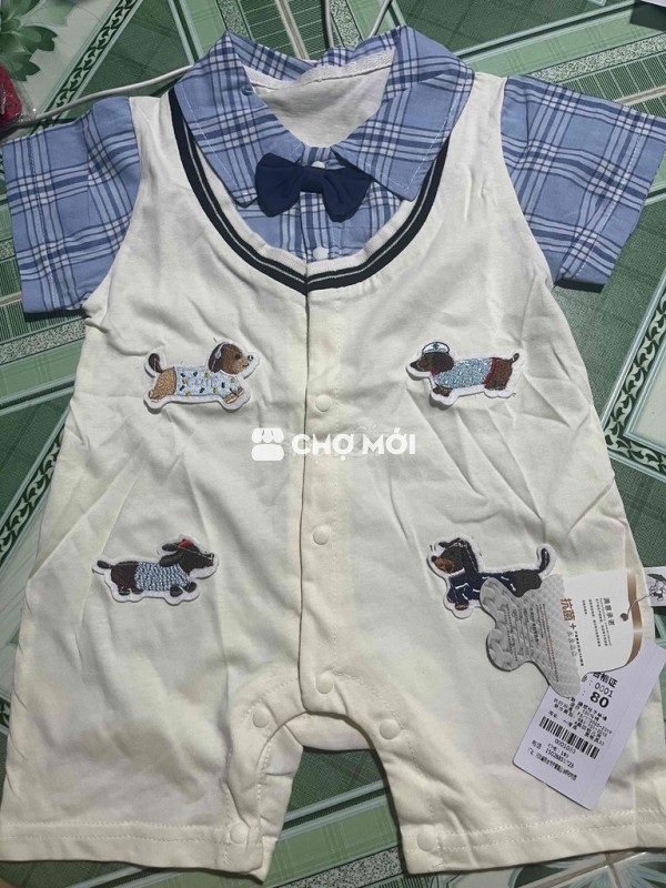 Áo liền quần bé trai Cotton size 80 Mới