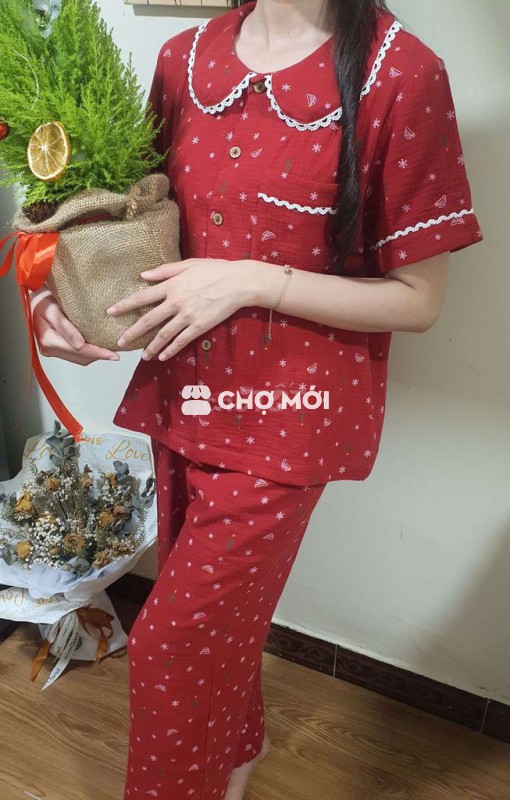 Đồ ngủ nữ Xô muslin Tay cộc quần dài