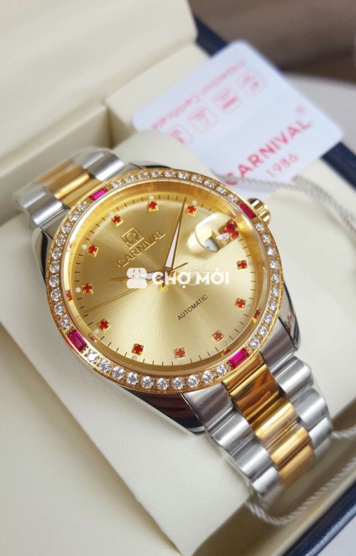 Đồng Hồ Cơ Hàng Hiệu Carnival Mặt Vàng Đính Đá