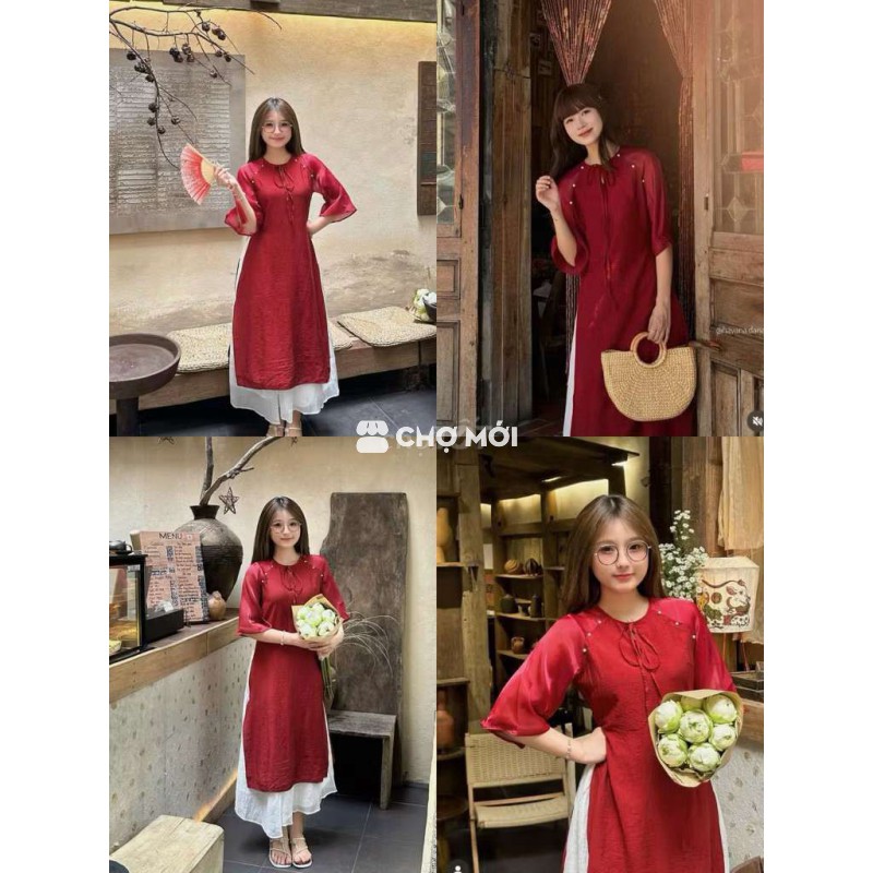 Áo dài Nữ Đỏ Vải co giãn size S