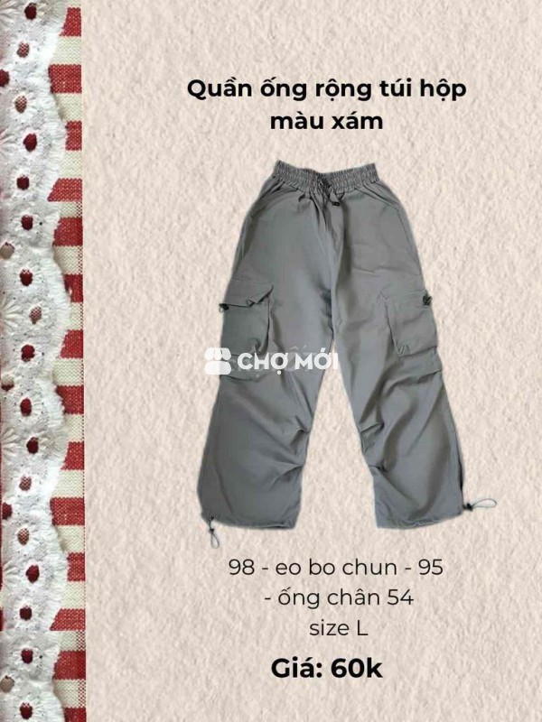 Quần túi hộp ống rộng có dây rút