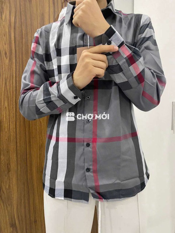 Áo sơ mi nam Cotton 3XL Xám kẻ