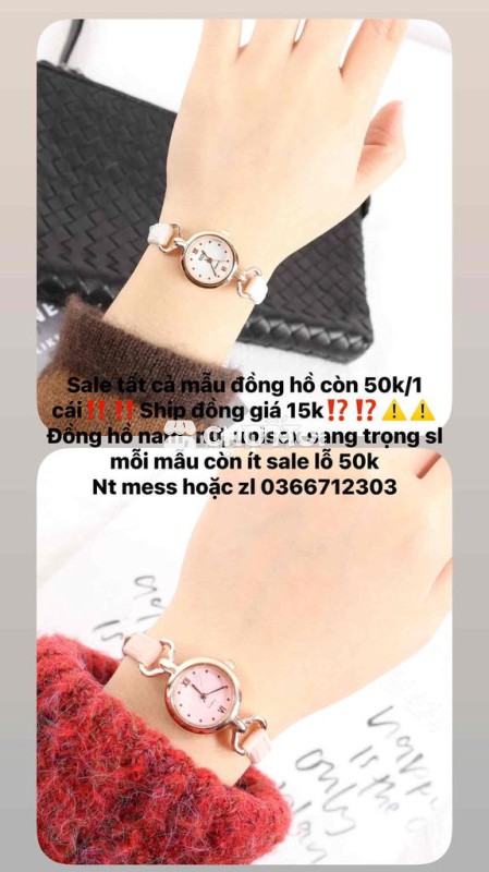 Đồng hồ đeo tay dây da Hồng
