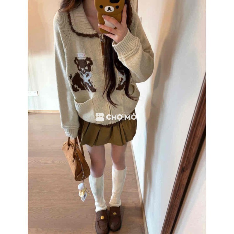 Áo cardigan nữ len màu kem Mới