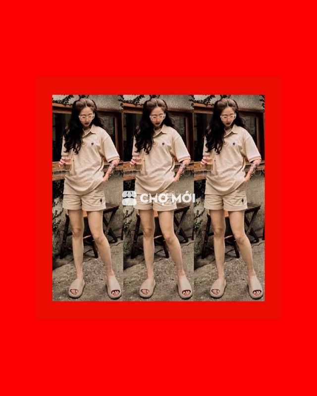 Bộ quần áo thun tay ngắn quần lửng nữ màu kem