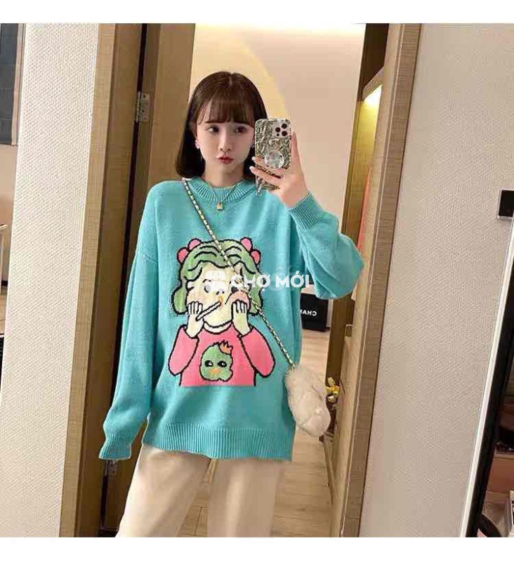 Áo len nữ xanh ngọc Free size Mới