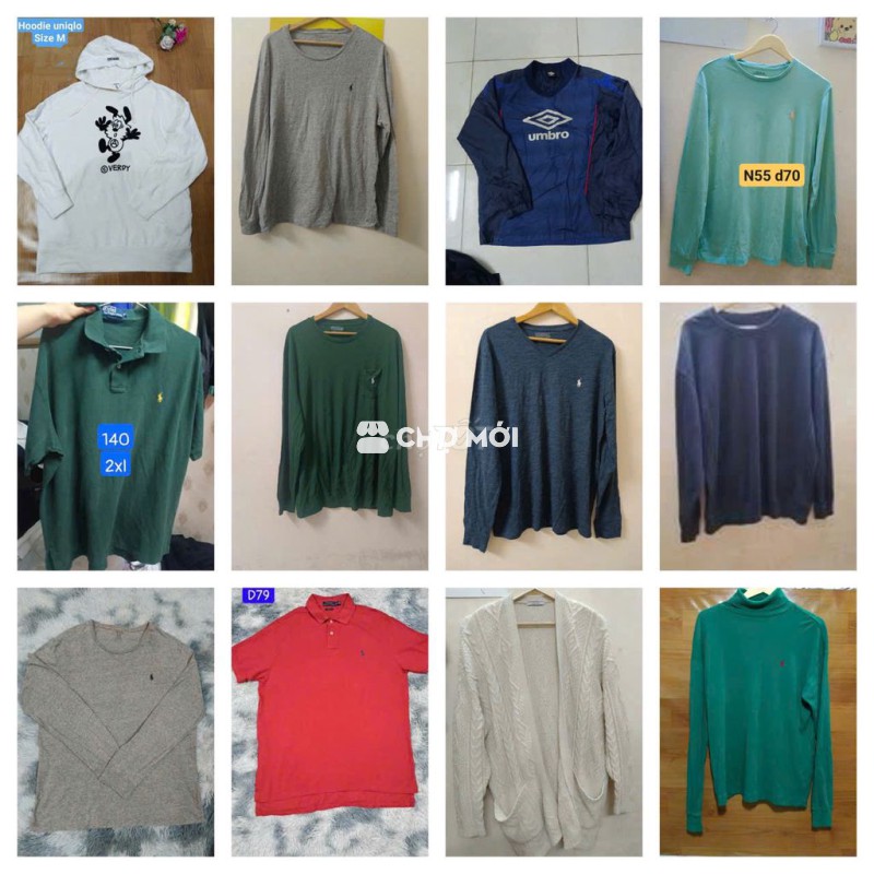 Áo tay dài Uniqlo, RALPH , UMBRO Nam size S M L XL