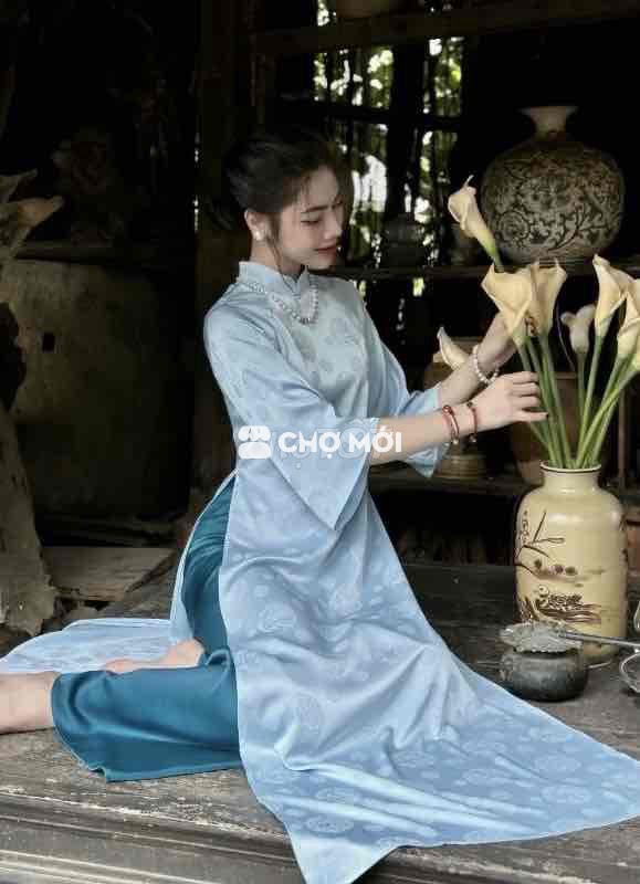 Set Áo Dài Kèm Quần Gấm Phượng Hoàng Sang Xinh