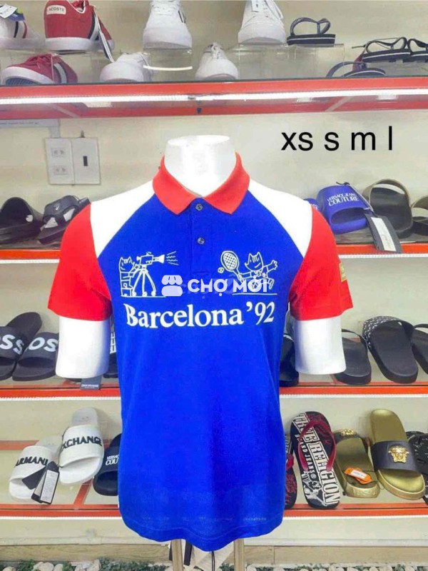 Áo polo Lacoste Nam xanh đỏ barce