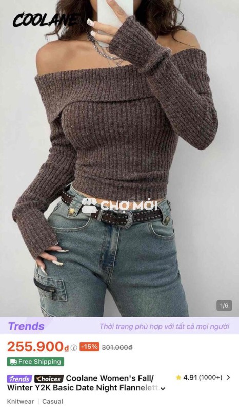 Áo len SHEIN Nữ trễ vai Thu Đông size S