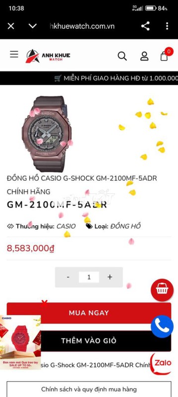 Đồng hồ Casio GA2100MF-5ADR Nam Nâu