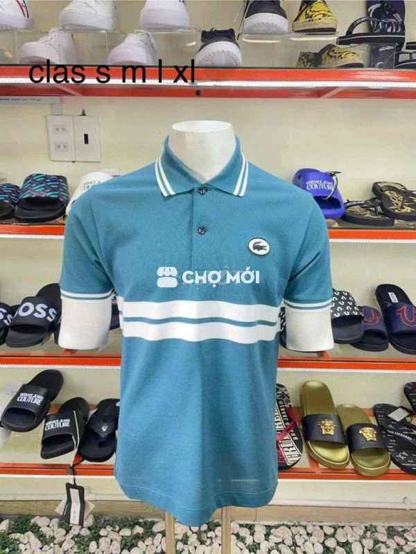 Áo polo Lacoste nam xanh mint sọc ngang