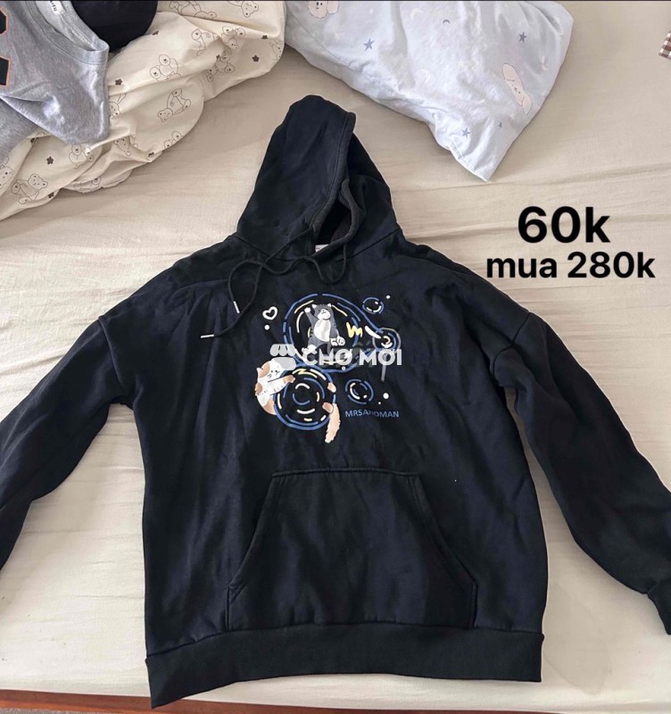 Áo hoodie nỉ Đen