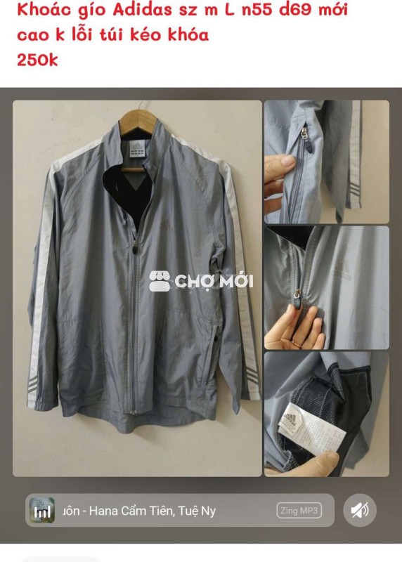 Áo khoác gió Adidas nam size M, L n55 d69