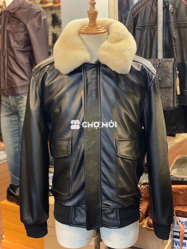 Áo da bò cổ bẻ lông cừu có thể tách rời cho ae.