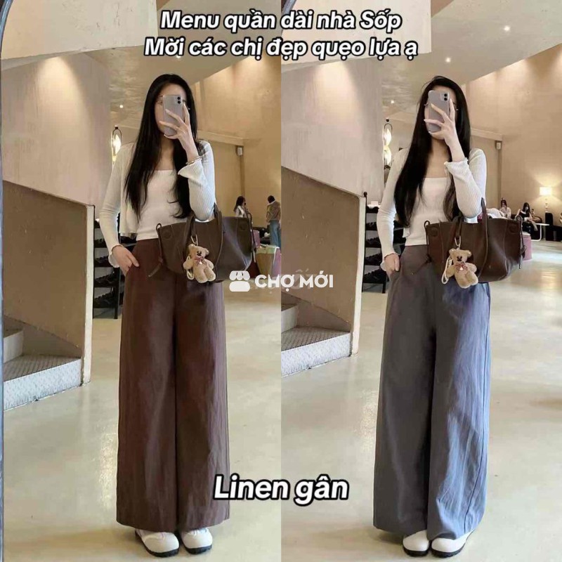 Quần dài nữ ống rộng linen lụa nhiều màu mới