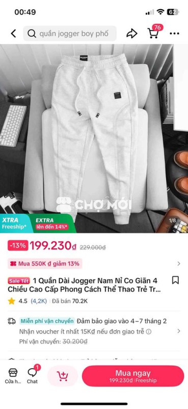 Quần jogger nam nỉ size L, XL