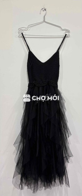 Đầm nữ len voan đen tôn dáng