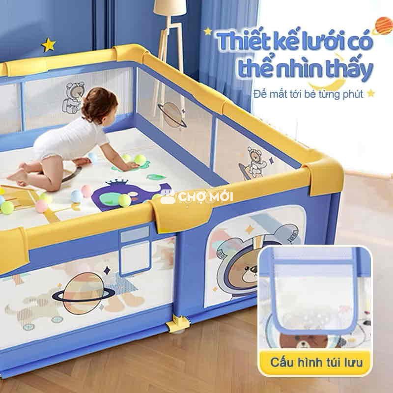 Cũi em bé lưới xanh vàng