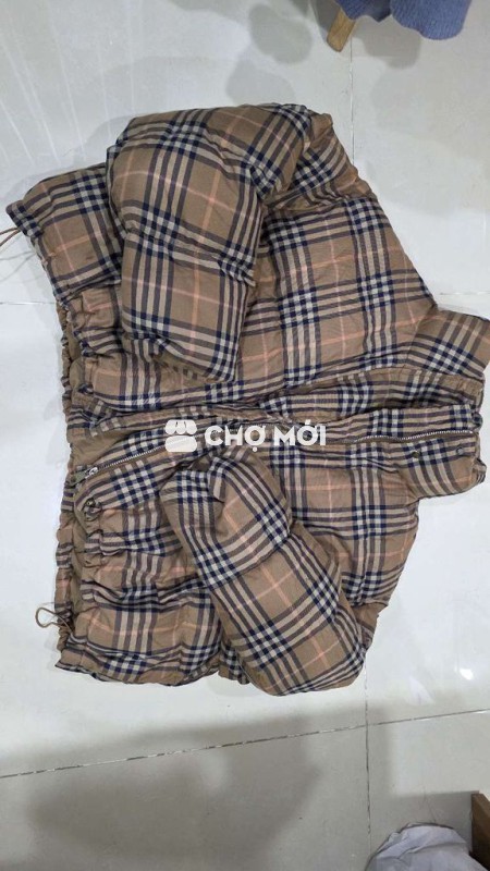 Áo khoác phao Unisex Nâu Kẻ caro