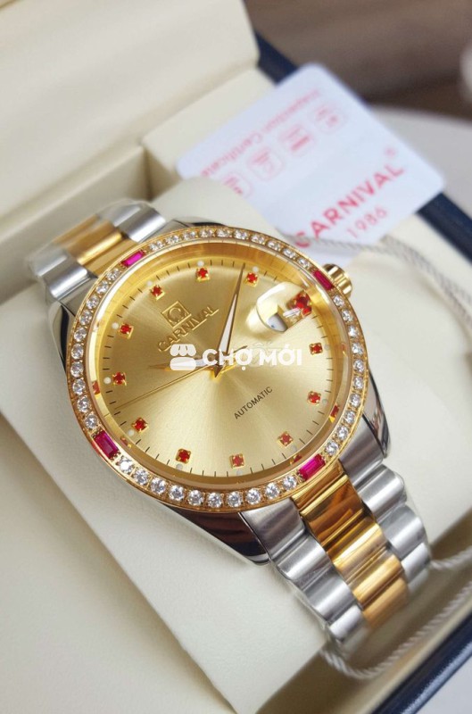 Đồng Hồ Cơ Carnival Jewelry Cọc Số Ruby Đỏ Cao Cấp