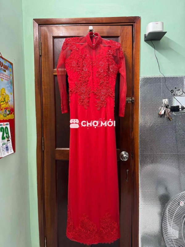 Áo dài cưới nữ vải đỏ