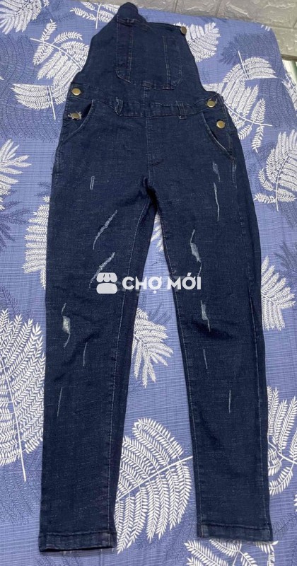 Quần yếm nữ Jean xanh đậm