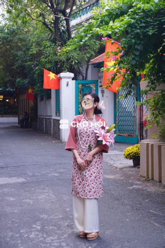 Áo dài cách tân nữ họa tiết hoa nhí