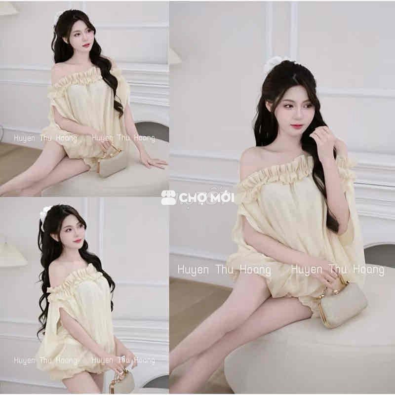 Đầm nữ trễ vai màu kem size S