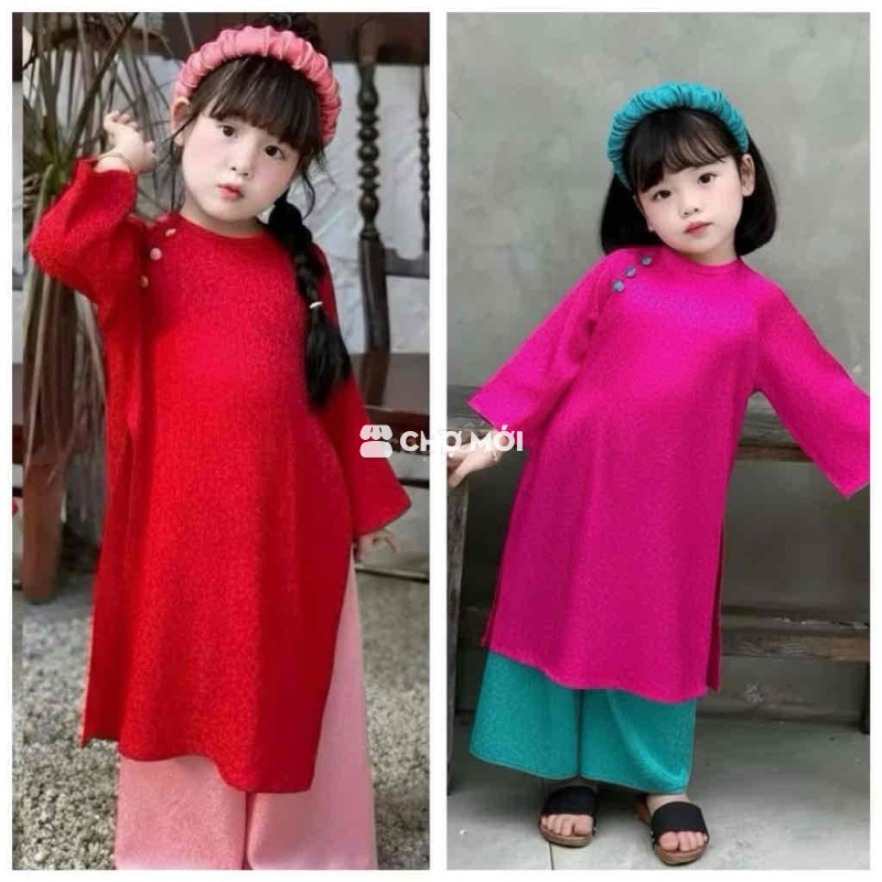 Áo dài Bé gái Gấm Lụa Đỏ