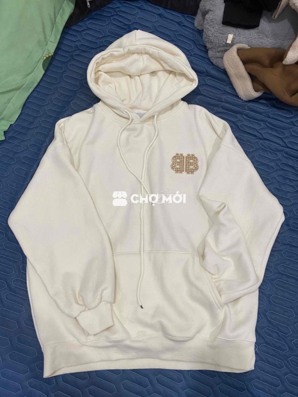 Áo hoodie nỉ trắng kem