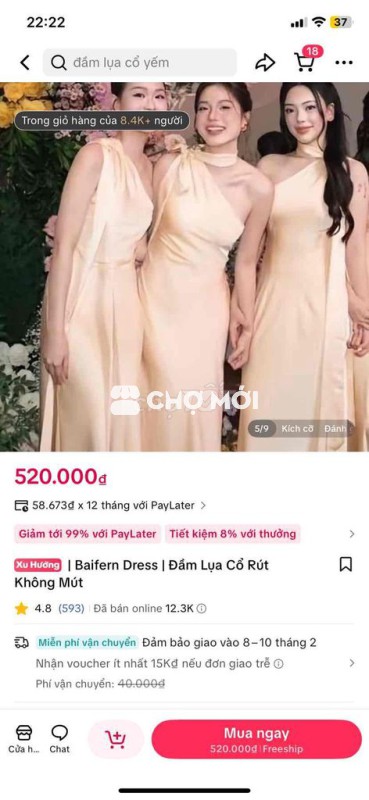 Đầm nữ lụa cổ rút size M