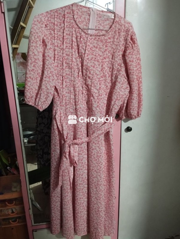 Đầm bầu nữ vải hồng hoa nhí