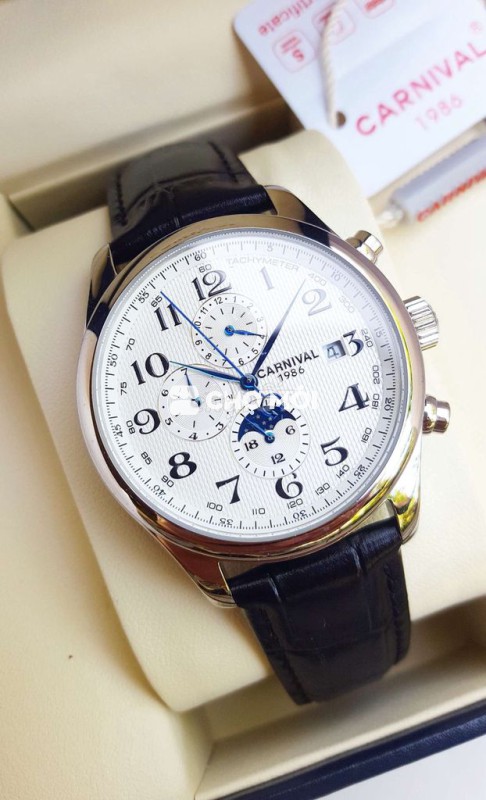 Đồng Hồ Cơ 6 Kim Carnival Sun Moon Chính Hãng